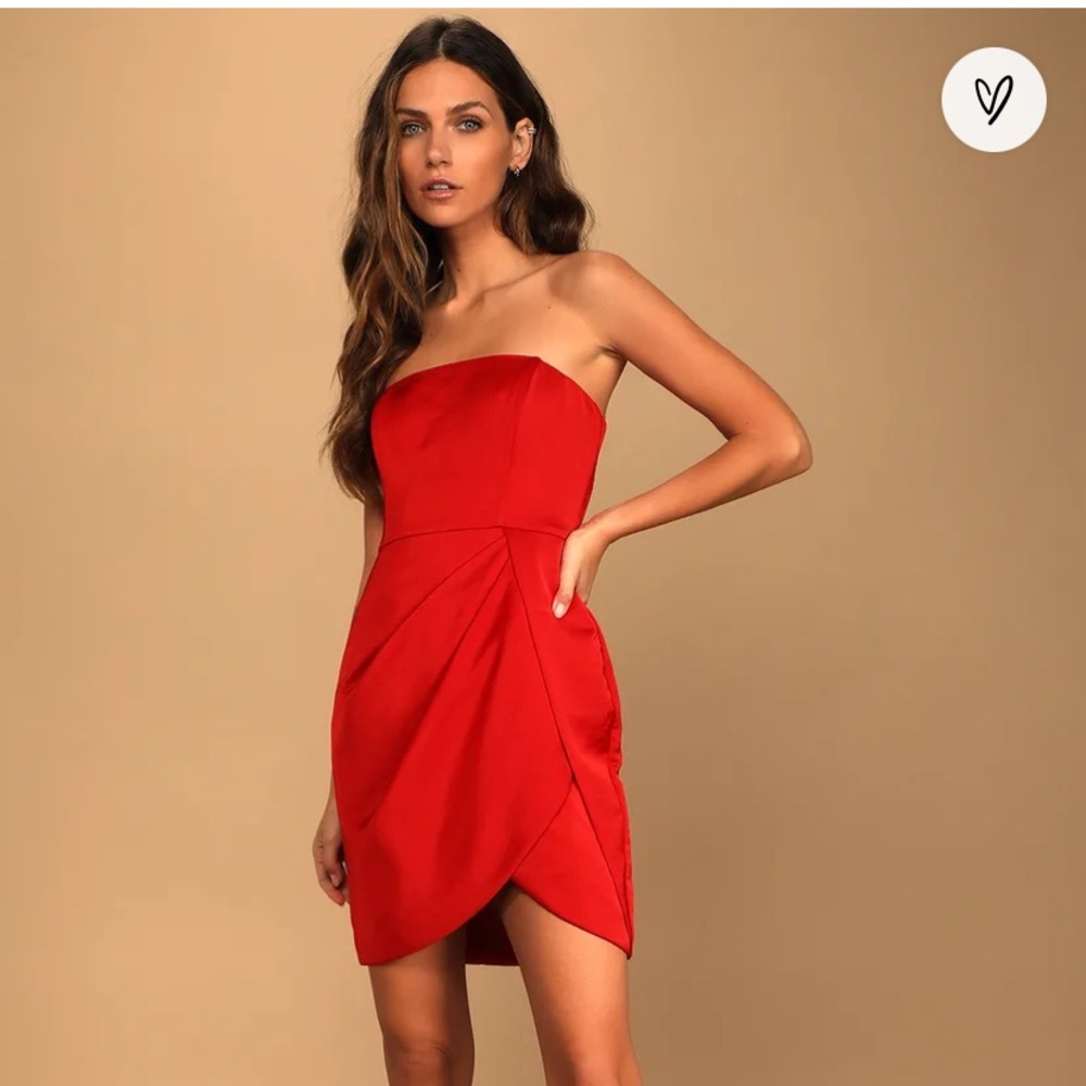 Keep 'Em Stunning Red Satin Strapless Mini Dress NWT